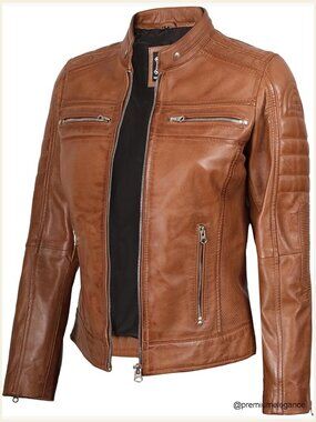 Real Lambskin Leather Jacket Women Cafe Racer Zipper